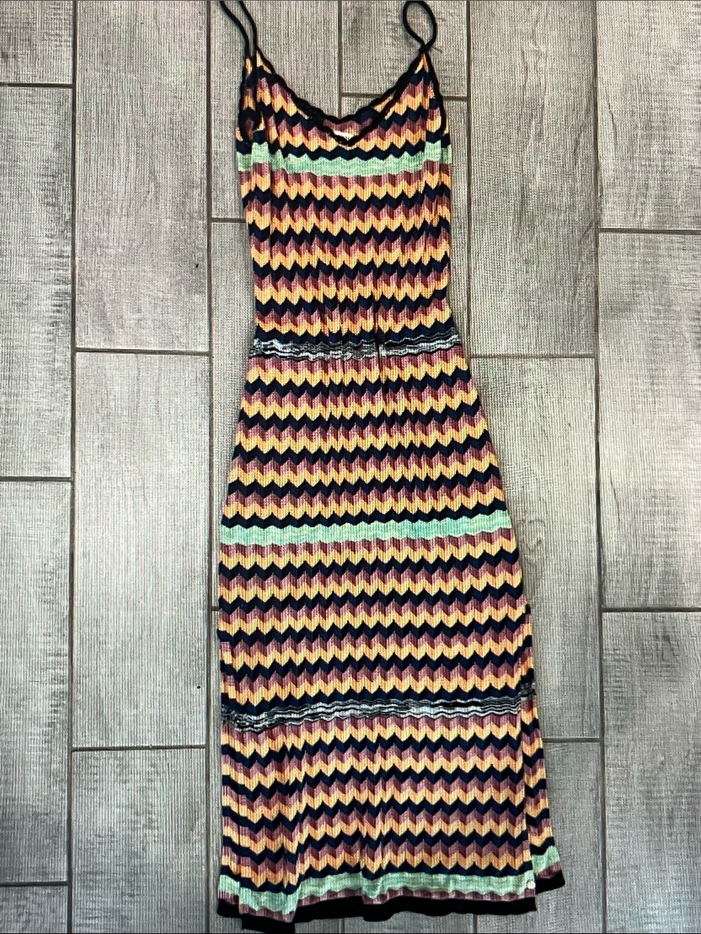 Scotch & Soda Navy, Pink and Mint Zigzag Knit Maxi Dress